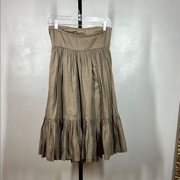 GAP Tan Embellished Tiered Mini Off the Shoulder Dress - Picture 2 of 7